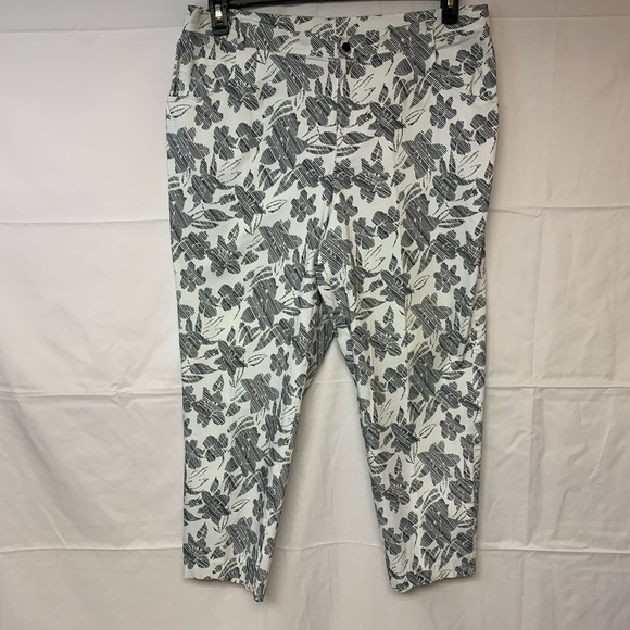Dana Buchman pants SZ 22 white with black print floral classic flat front - Picture 1 of 11